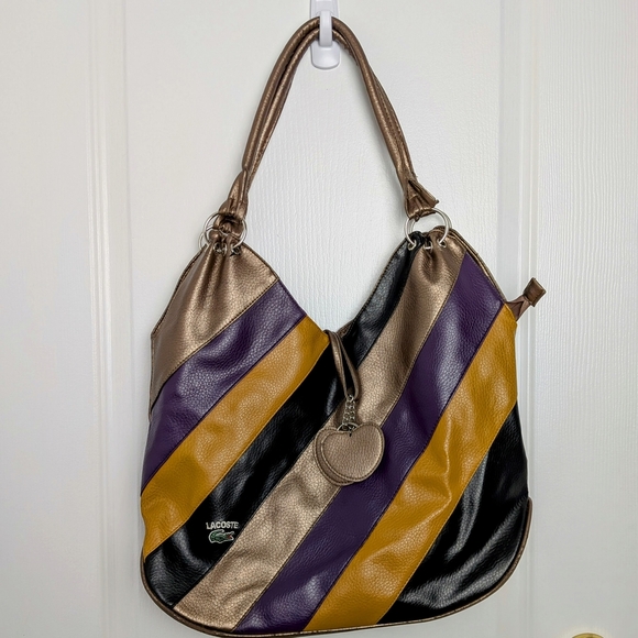 Vintage Lacoste Women’s Leather Striped Shoulder Bag - Picture 1 of 8